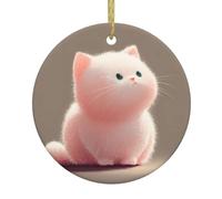 Christmas Ceramic Round Pendant HHGFASD Dazed Kitten Pattern Festive Tree Hanging Decoration