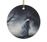 Christmas Ceramic Round Pendant HHGFASD Ghost by the dead tree Pattern Festive Tree Hanging Decoration