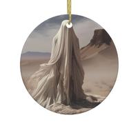 Christmas Ceramic Round Pendant HHGFASD Ghost in the Desert Pattern Festive Tree Hanging Decoration