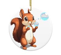 Christmas Ceramic Round Pendant HHGFASD Little squirrel playing with bubbles Pattern Festive Tree Hanging Decoration