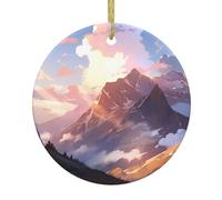 Christmas Ceramic Round Pendant HHGFASD Mountains in the morning light Pattern Festive Tree Hanging Decoration