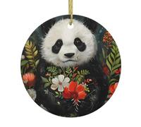 Christmas Ceramic Round Pendant HHGFASD Panda in the garden Pattern Festive Tree Hanging Decoration