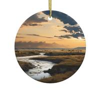 Christmas Ceramic Round Pendant HHGFASD Rivers and plains Pattern Festive Tree Hanging Decoration