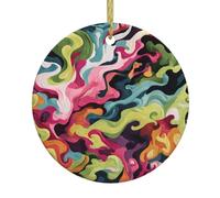 Christmas Ceramic Round Pendant HHGFASD Rolling colorful waves Pattern Festive Tree Hanging Decoration