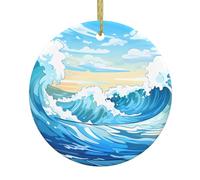 Christmas Ceramic Round Pendant HHGFASD Rolling waves Pattern Festive Tree Hanging Decoration