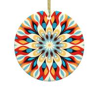 Christmas Ceramic Round Pendant HHGFASD Round Abstract Petals Pattern Festive Tree Hanging Decoration