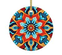 Christmas Ceramic Round Pendant HHGFASD Round Colorful Petals Pattern Festive Tree Hanging Decoration
