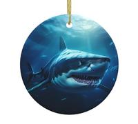 Christmas Ceramic Round Pendant HHGFASD Sharks under the sea Pattern Festive Tree Hanging Decoration
