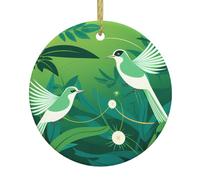 Christmas Ceramic Round Pendant HHGFASD Strange Bird Pattern Festive Tree Hanging Decoration