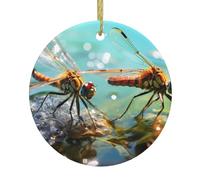 Christmas Ceramic Round Pendant HHGFASD The Quiet Dragonfly Pattern Festive Tree Hanging Decoration
