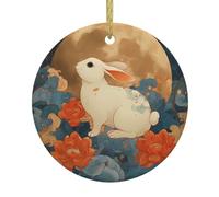 Christmas Ceramic Round Pendant HHGFASD The Rabbit Behind the Screen Pattern Festive Tree Hanging Decoration