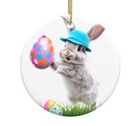 Christmas Ceramic Round Pendant HHGFASD The rabbit holding an easter egg Pattern Festive Tree Hanging Decoration