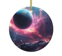 Christmas Ceramic Round Pendant HHGFASD The stars are falling. Pattern Festive Tree Hanging Decoration