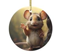 Christmas Ceramic Round Pendant VVXBHGR A little mouse saying hello Prints Festive Tree Hanging Decoration