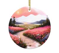 Christmas Ceramic Round Pendant VVXBHGR A path full of flowers Prints Festive Tree Hanging Decoration
