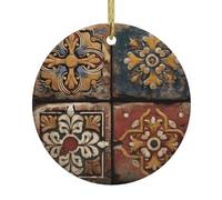Christmas Ceramic Round Pendant VVXBHGR Ancient tiles Prints Festive Tree Hanging Decoration
