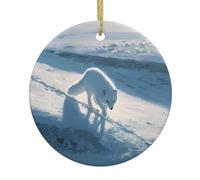 Christmas Ceramic Round Pendant VVXBHGR Arctic fox on the snowy plains Prints Festive Tree Hanging Decoration