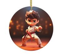 Christmas Ceramic Round Pendant VVXBHGR cartoon karate Prints Festive Tree Hanging Decoration