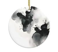 Christmas Ceramic Round Pendant VVXBHGR Different ink paintings Prints Festive Tree Hanging Decoration