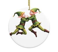Christmas Ceramic Round Pendant VVXBHGR Elf hugging each other Prints Festive Tree Hanging Decoration