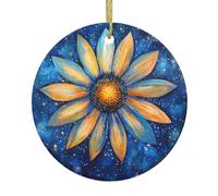 Christmas Ceramic Round Pendant VVXBHGR Flowers among the stars Prints Festive Tree Hanging Decoration