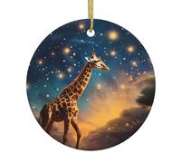Christmas Ceramic Round Pendant VVXBHGR Giraffe chasing stars Prints Festive Tree Hanging Decoration