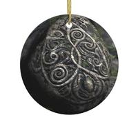 Christmas Ceramic Round Pendant VVXBHGR Patterns on stone Prints Festive Tree Hanging Decoration