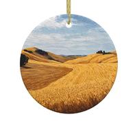 Christmas Ceramic Round Pendant VVXBHGR Rolling wheat waves Prints Festive Tree Hanging Decoration