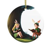 Christmas Ceramic Round Pendant VVXBHGR The Elf of Learning Magic Books Prints Festive Tree Hanging Decoration