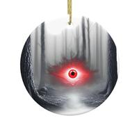 Christmas Ceramic Round Pendant VVXBHGR The Eye of Terror in the Forest Prints Festive Tree Hanging Decoration