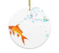 Christmas Ceramic Round Pendant VVXBHGR The goldfish that spits bubbles Prints Festive Tree Hanging Decoration