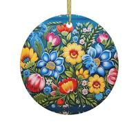 Christmas Ceramic Round Pendant VVXBHGR Vivid floral patterns Prints Festive Tree Hanging Decoration