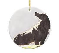 Christmas Ceramic Round Pendant VVXBHGR Wolf on the lawn Prints Festive Tree Hanging Decoration