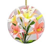 Christmas Ceramic Round Pendant YTUOPWE A bouquet of lilies in full bloom Picture Festive Tree Hanging Decoration