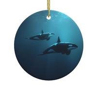 Christmas Ceramic Round Pendant YTUOPWE A swimming killer whale Picture Festive Tree Hanging Decoration
