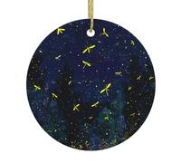 Christmas Ceramic Round Pendant YTUOPWE Fireflies on the stars Picture Festive Tree Hanging Decoration