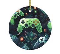 Christmas Ceramic Round Pendant YTUOPWE Gamepad Circuit Version Picture Festive Tree Hanging Decoration