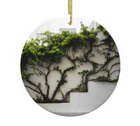 Christmas Ceramic Round Pendant YTUOPWE Green ivy climbs over white walls Picture Festive Tree Hanging Decoration
