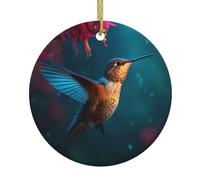 Christmas Ceramic Round Pendant YTUOPWE Hummingbirds in the Morning Picture Festive Tree Hanging Decoration