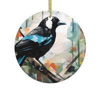 Christmas Ceramic Round Pendant YTUOPWE Magpie Graffiti Picture Festive Tree Hanging Decoration