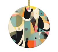 Christmas Ceramic Round Pendant YTUOPWE Mid-Century Modern Art Cat Picture Festive Tree Hanging Decoration