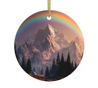 Christmas Ceramic Round Pendant YTUOPWE Rainbow behind the mountains Picture Festive Tree Hanging Decoration