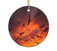 Christmas Ceramic Round Pendant YTUOPWE The geese at sunset Picture Festive Tree Hanging Decoration