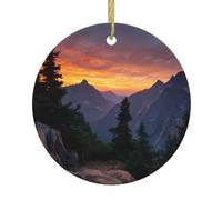 Christmas Ceramic Round Pendant YTUOPWE The morning light in the mountains Picture Festive Tree Hanging Decoration
