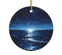 Christmas Ceramic Round Pendant YTUOPWE The sea under the stars Picture Festive Tree Hanging Decoration