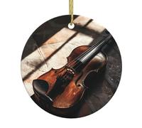 Christmas Ceramic Round Pendant YTUOPWE Violin in the Sunlight Picture Festive Tree Hanging Decoration