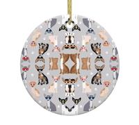 Christmas ceramic round pendants WHJDPP Chihuahua Dog Glasses Printing home decorations for fireplaces doors windows supermarkets