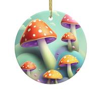 Christmas Ceramic Round Pendants WHJSHOP Dreamy Little Mushroom Pattern are Smooth and Delicate for Holiday Decoration Party Dance and storefront
