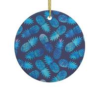 Christmas ceramic round pendants YUGTAEE Blue pineapple Printed home decorations for fireplaces doors windows supermarkets