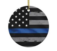 Christmas Ceramic Round Pendants YYHHAOFA American Thin Blue Line Flag Picture are Smooth and Delicate for Holiday Decoration Party Dance and storefront
